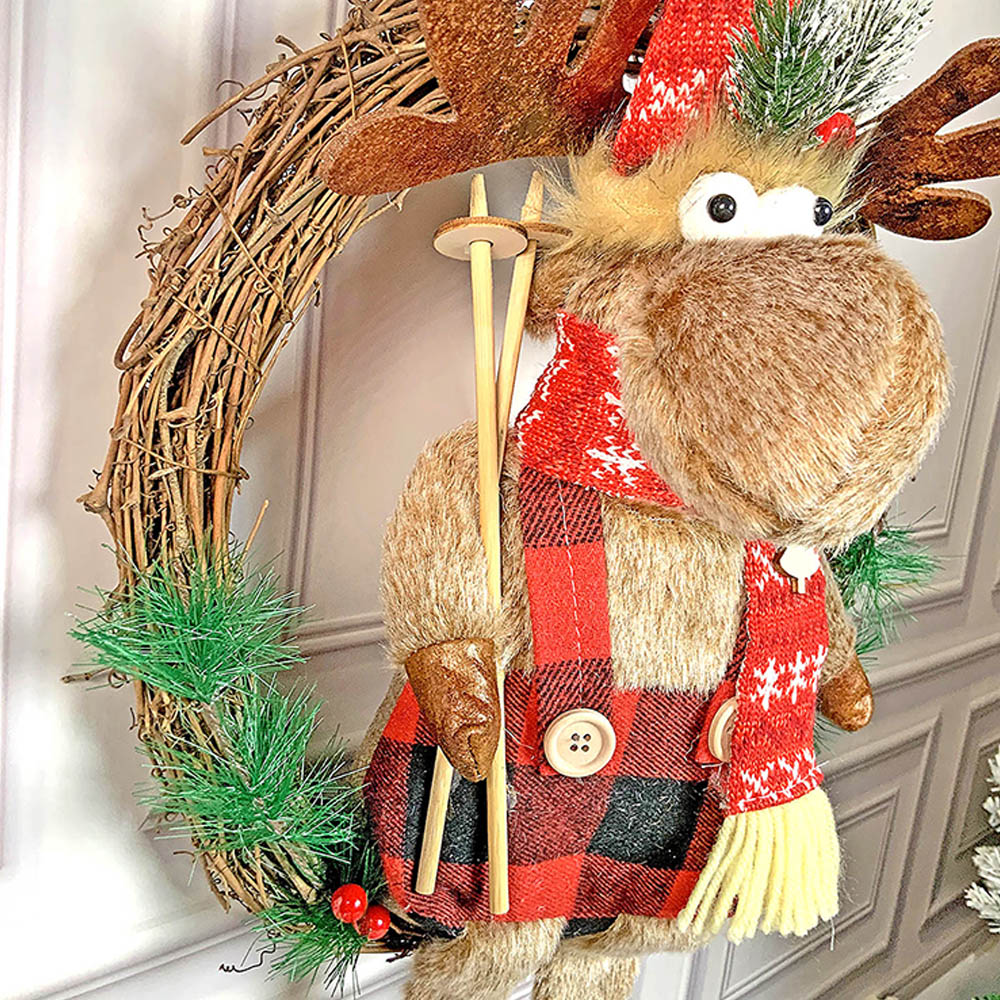 Fluffy Rudolf Christmas Artificial Wreath for wall, door and Christmas tree Décor