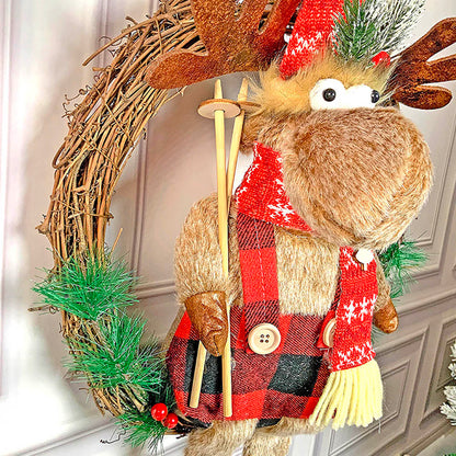 Fluffy Rudolf Christmas Artificial Wreath for wall, door and Christmas tree Décor