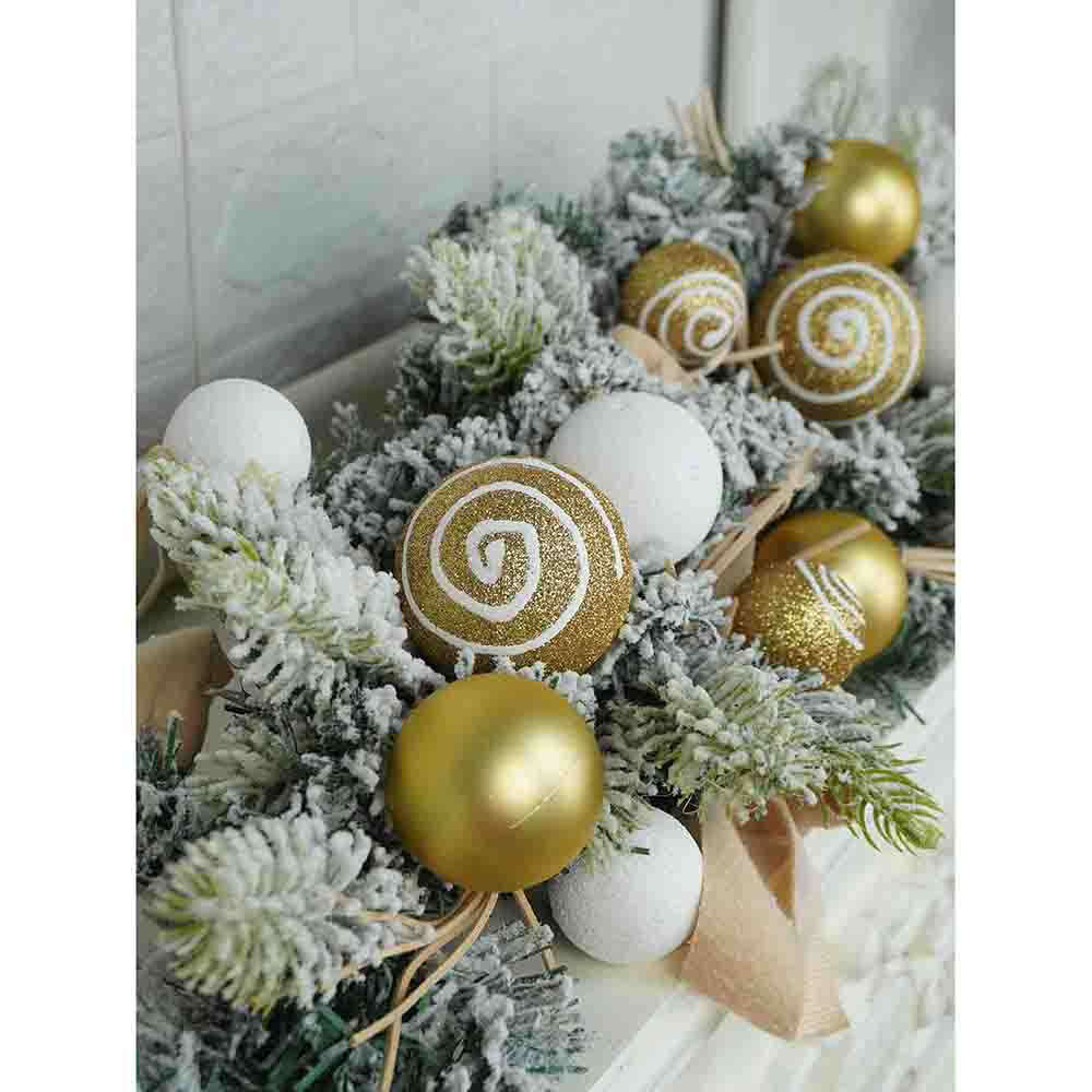 Gold Swirl Snow Frosted & Ornament Fillers Bushy Christmas Centre table Garland for Christmas Décor, 2 feet