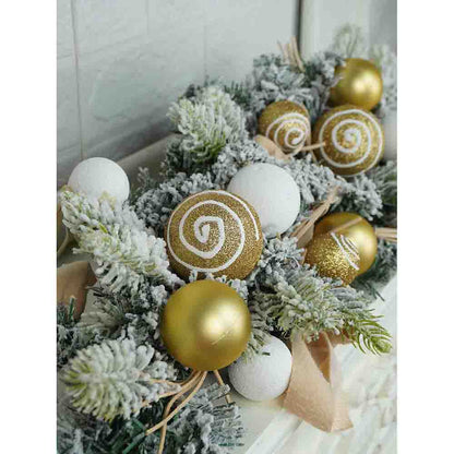 Gold Swirl Snow Frosted & Ornament Fillers Bushy Christmas Centre table Garland for Christmas Décor, 2 feet