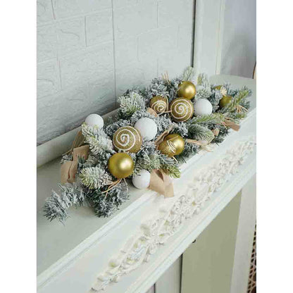 Gold Swirl Snow Frosted & Ornament Fillers Bushy Christmas Centre table Garland for Christmas Décor, 2 feet