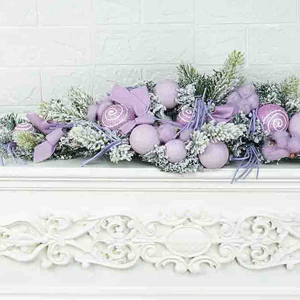 Pastel Purple Swirl Snow Frosted & Ornament Fillers Bushy Christmas Centre table Garland for Christmas Décor, 2 feet