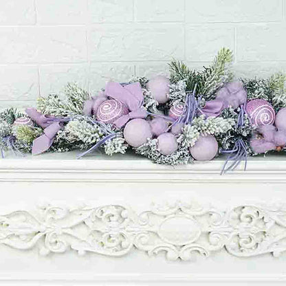 Pastel Purple Swirl Snow Frosted & Ornament Fillers Bushy Christmas Centre table Garland for Christmas Décor, 2 feet