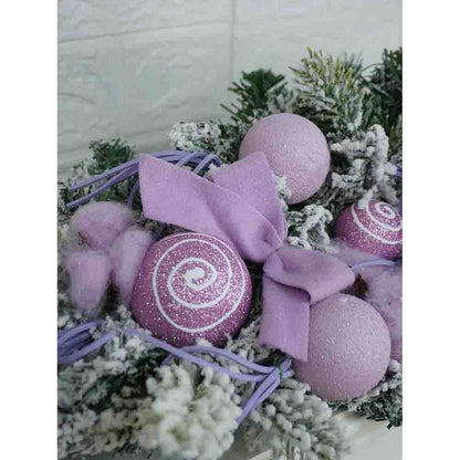 Pastel Purple Swirl Snow Frosted & Ornament Fillers Bushy Christmas Centre table Garland for Christmas Décor, 2 feet