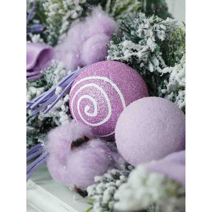 Pastel Purple Swirl Snow Frosted & Ornament Fillers Bushy Christmas Centre table Garland for Christmas Décor, 2 feet