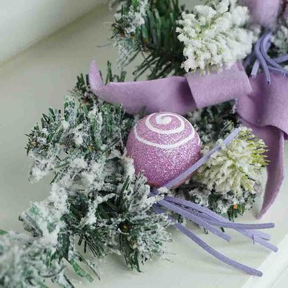 Pastel Purple Swirl Snow Frosted & Ornament Fillers Bushy Christmas Centre table Garland for Christmas Décor, 2 feet