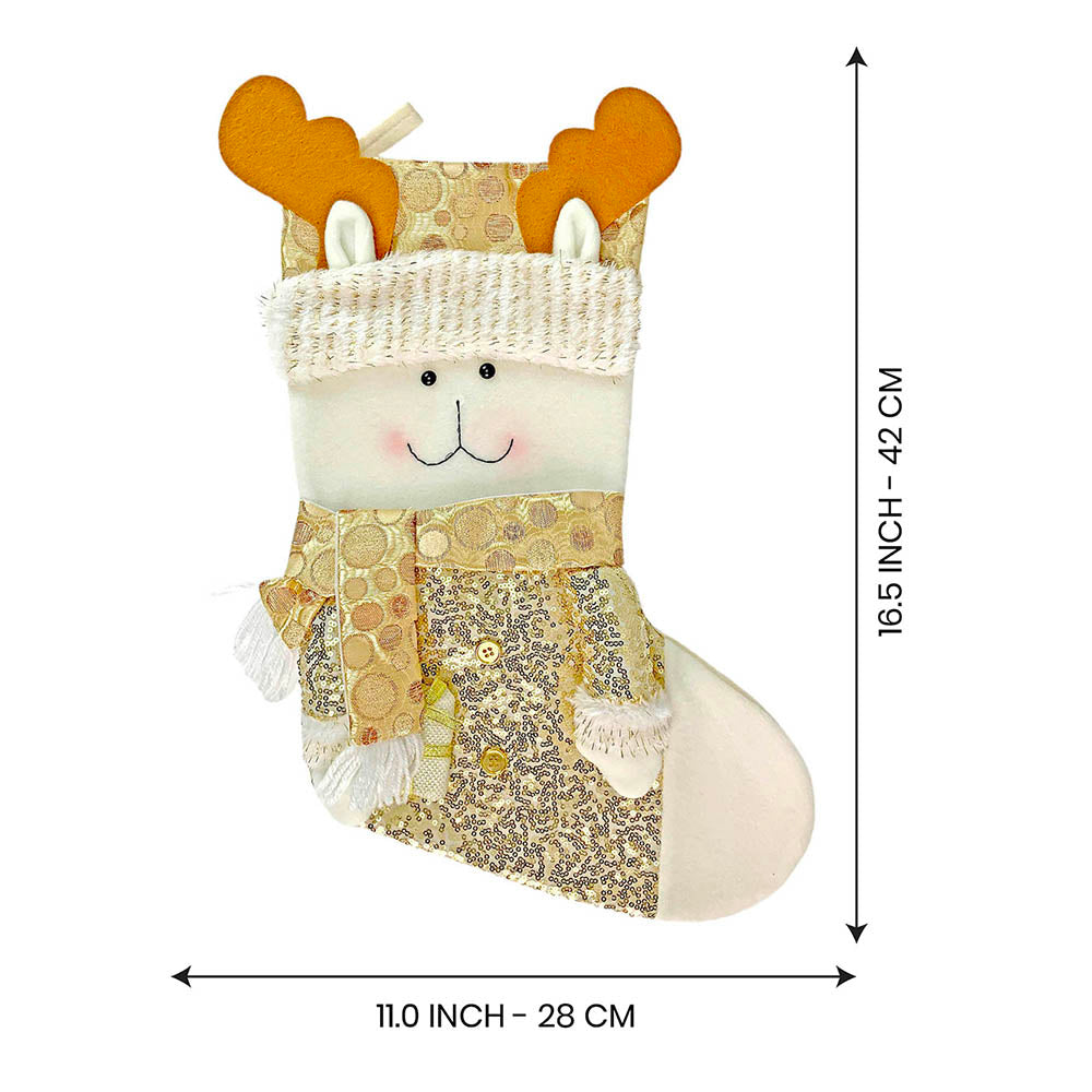 Golden Deer Christmas Stocking, 16 inches