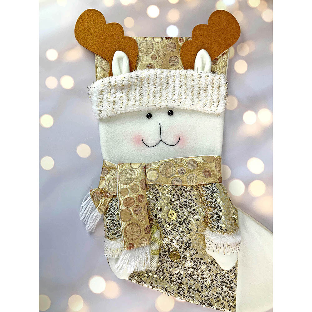 Golden Deer Christmas Stocking, 16 inches