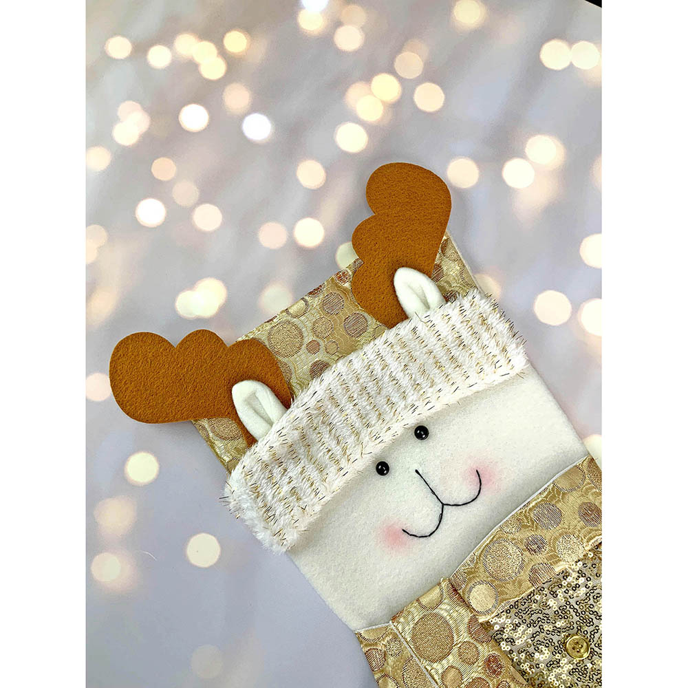 Golden Deer Christmas Stocking, 16 inches