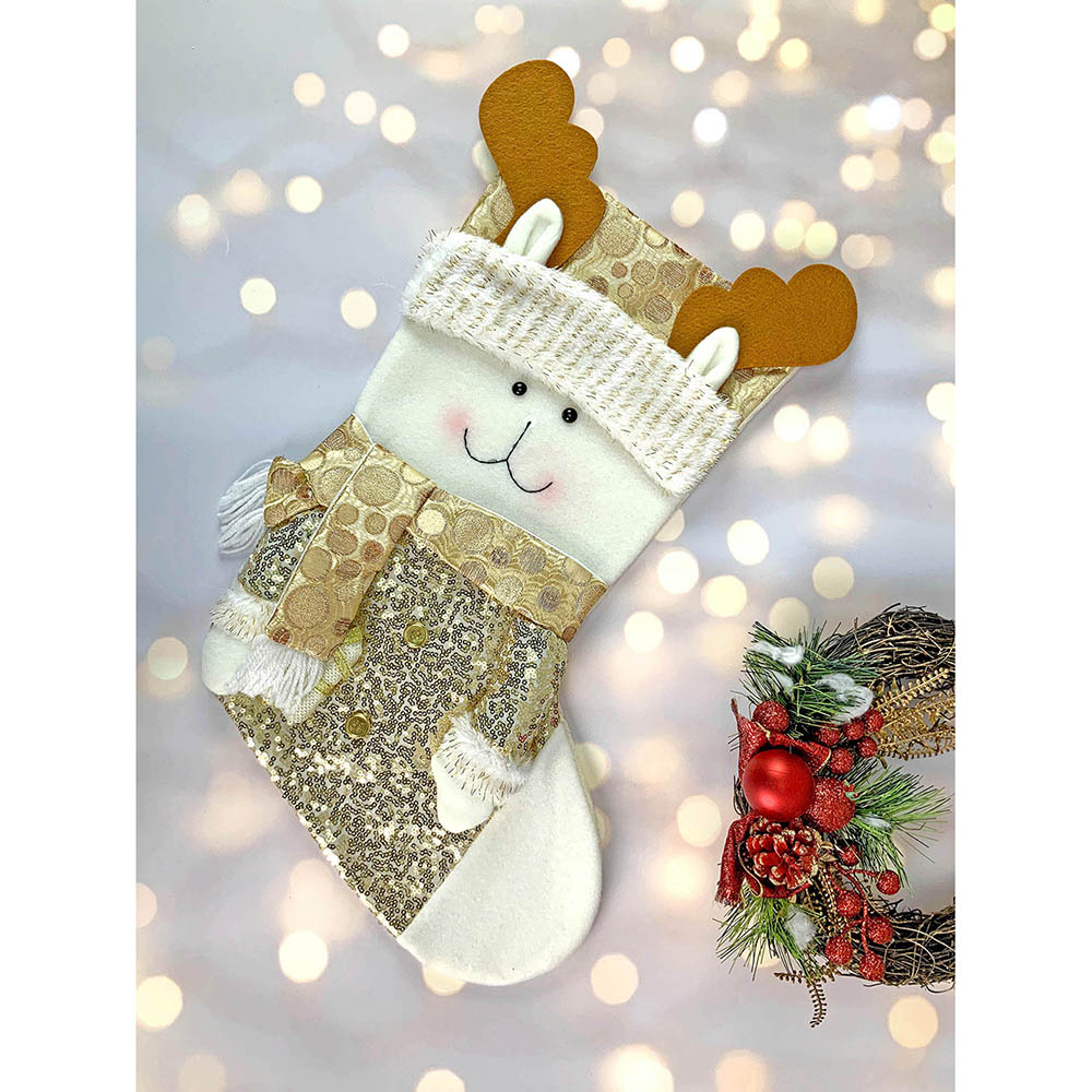 Golden Deer Christmas Stocking, 16 inches