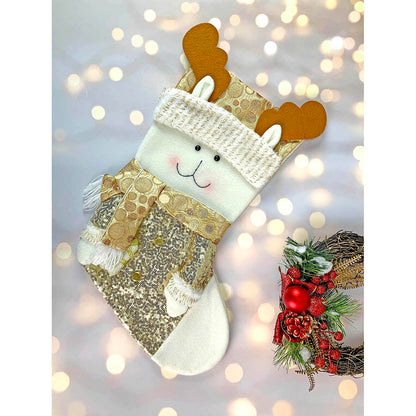 Golden Deer Christmas Stocking, 16 inches
