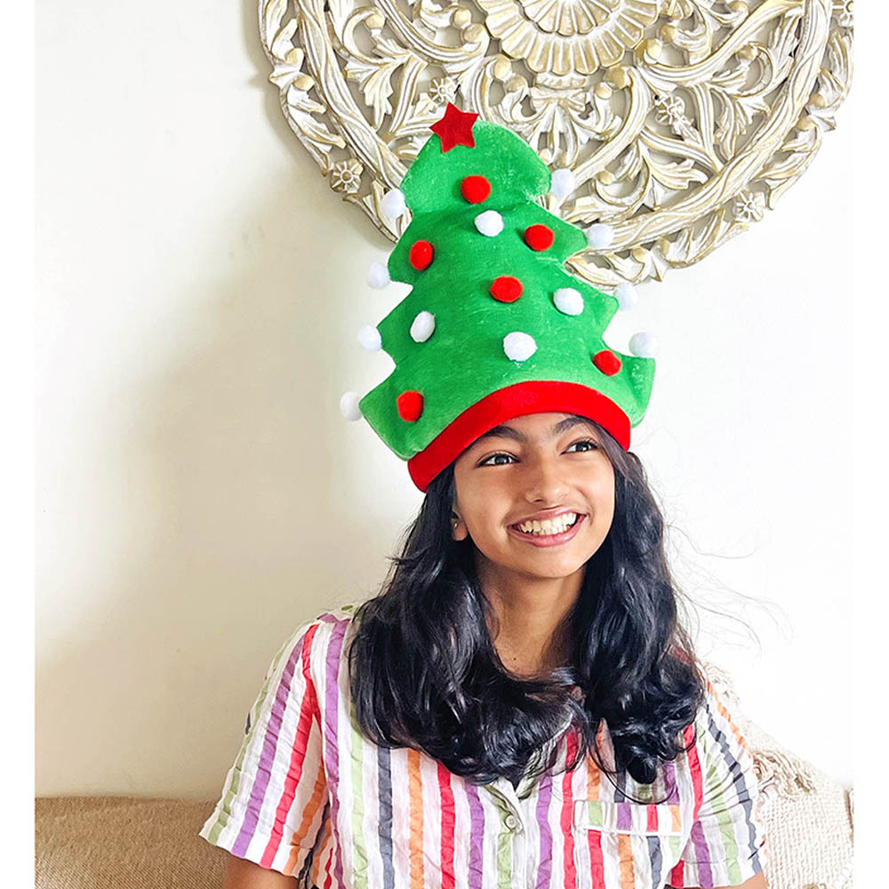 3d Green Pompom Christmas Tree shaped Velvet Plush Christmas Party Hat