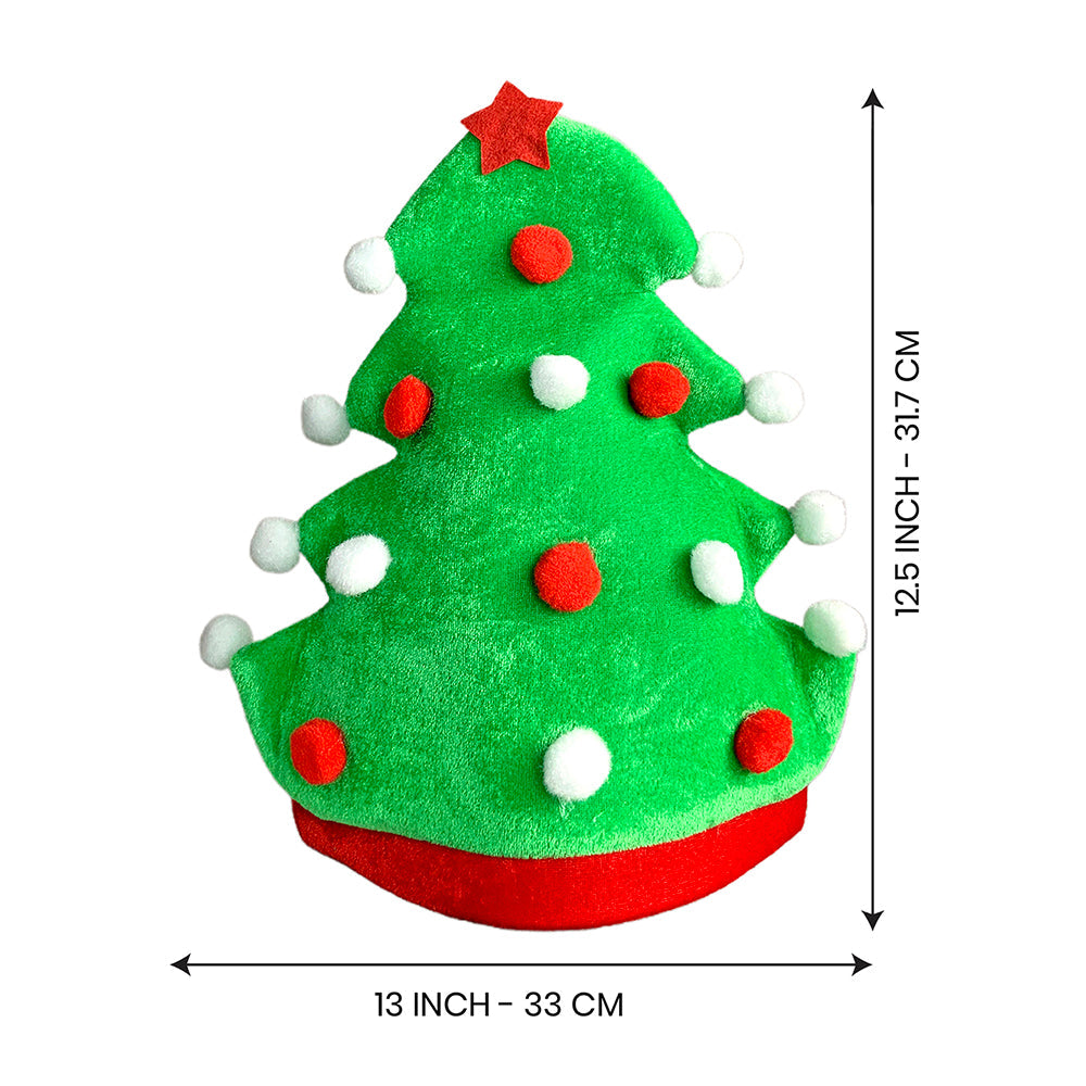 3d Green Pompom Christmas Tree shaped Velvet Plush Christmas Party Hat