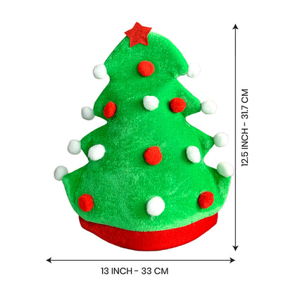 3d Green Pompom Christmas Tree shaped Velvet Plush Christmas Party Hat