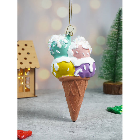 Glitter Icecream, scoops stacked with frosting shimmer christmas tree ornament