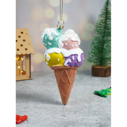 Glitter Icecream, scoops stacked with frosting shimmer christmas tree ornament