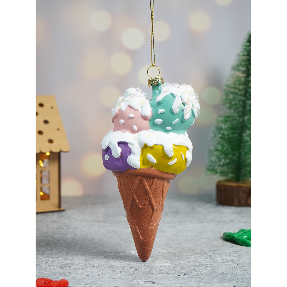 Glitter Icecream, scoops stacked with frosting shimmer christmas tree ornament