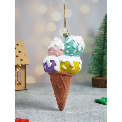 Glitter Icecream, scoops stacked with frosting shimmer christmas tree ornament