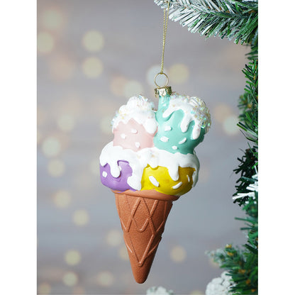 Glitter Icecream, scoops stacked with frosting shimmer christmas tree ornament
