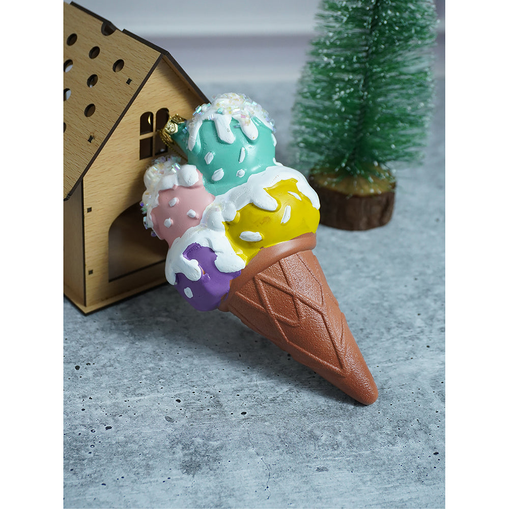 Glitter Icecream, scoops stacked with frosting shimmer christmas tree ornament