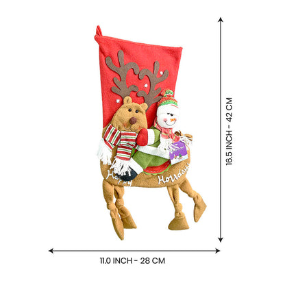 Snowman Long Hanging Knot Legs Christmas Stocking, 16 inches