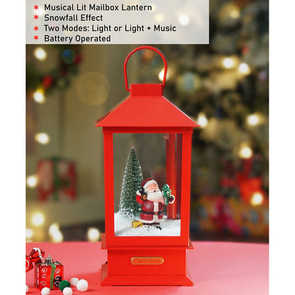 Large Red Lantern Snowglobe with Light,Music and Snowfall.