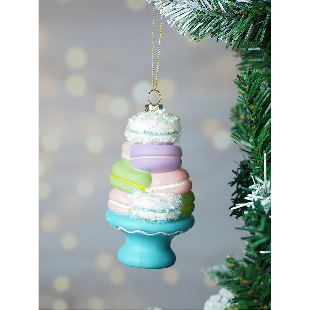 Glitter Macaroons stacked with shimmer christmas tree ornament