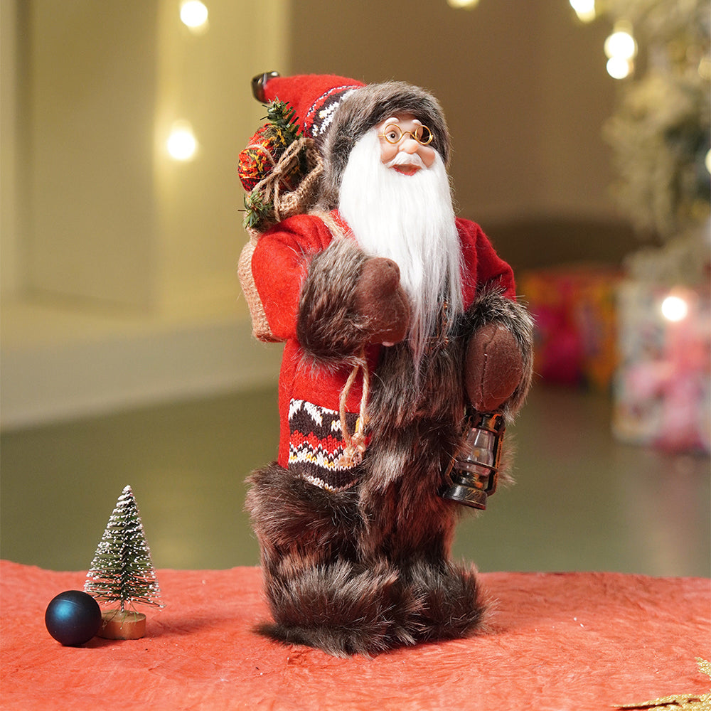 12 inches Dark Maroon & Grey Santa Christmas Home & Table Décor