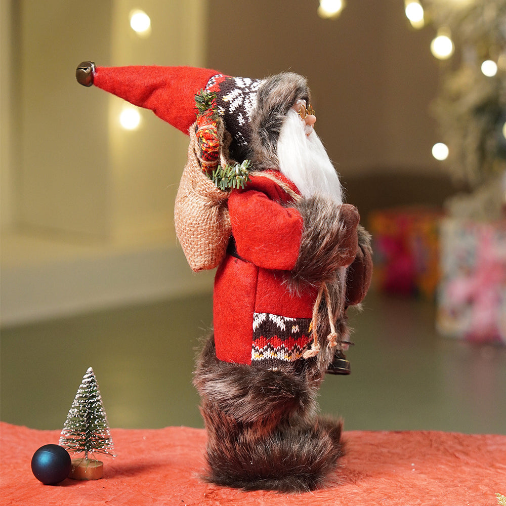 12 inches Dark Maroon & Grey Santa Christmas Home & Table Décor