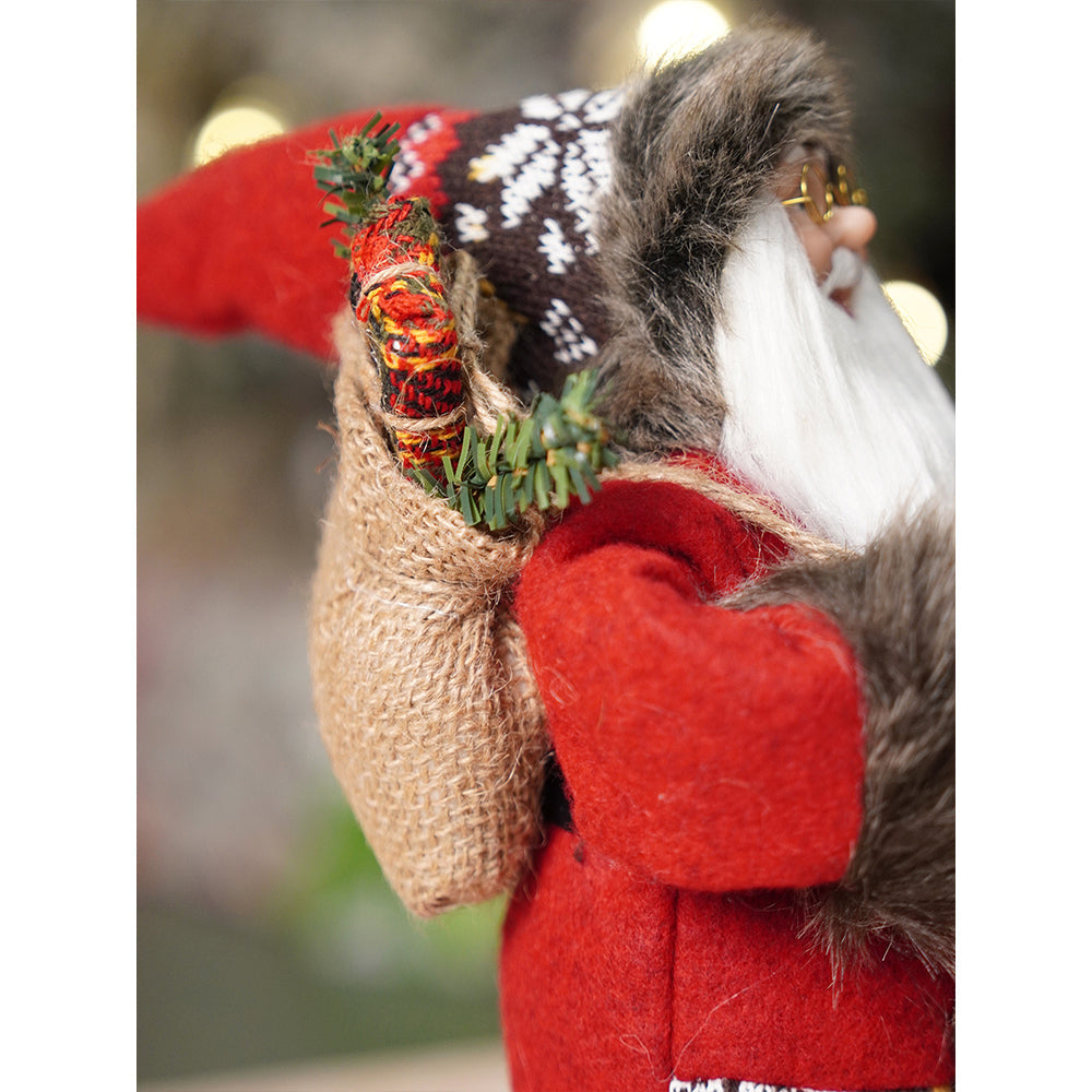 12 inches Dark Maroon & Grey Santa Christmas Home & Table Décor