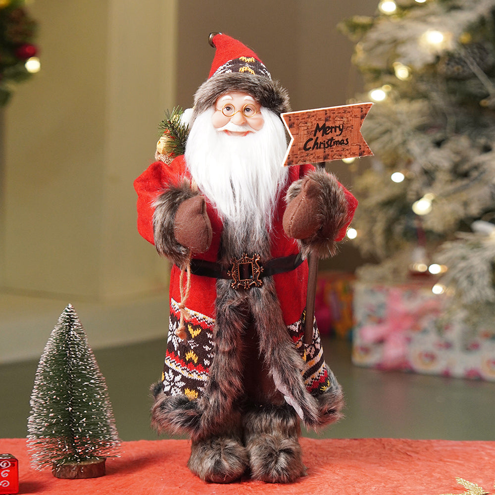 18 inches Dark Maroon & Grey Wooden Signage Santa Christmas Home & Table Décor