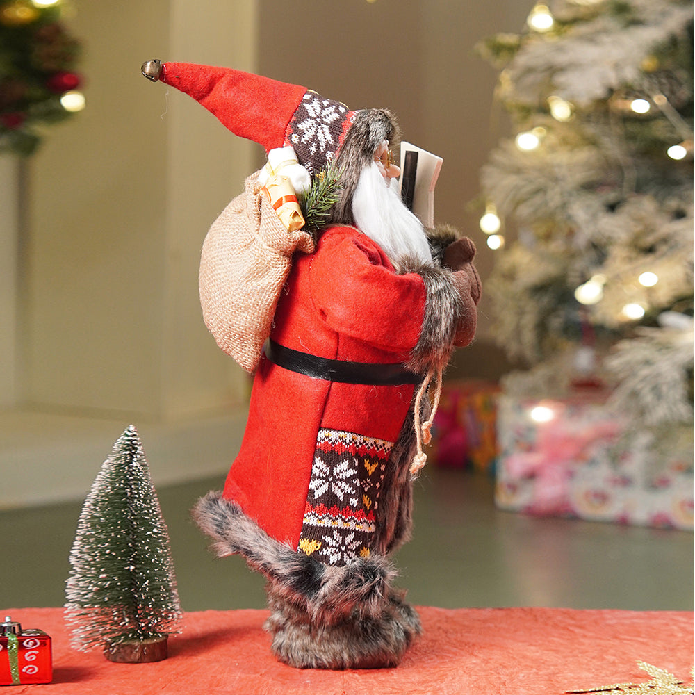 18 inches Dark Maroon & Grey Wooden Signage Santa Christmas Home & Table Décor