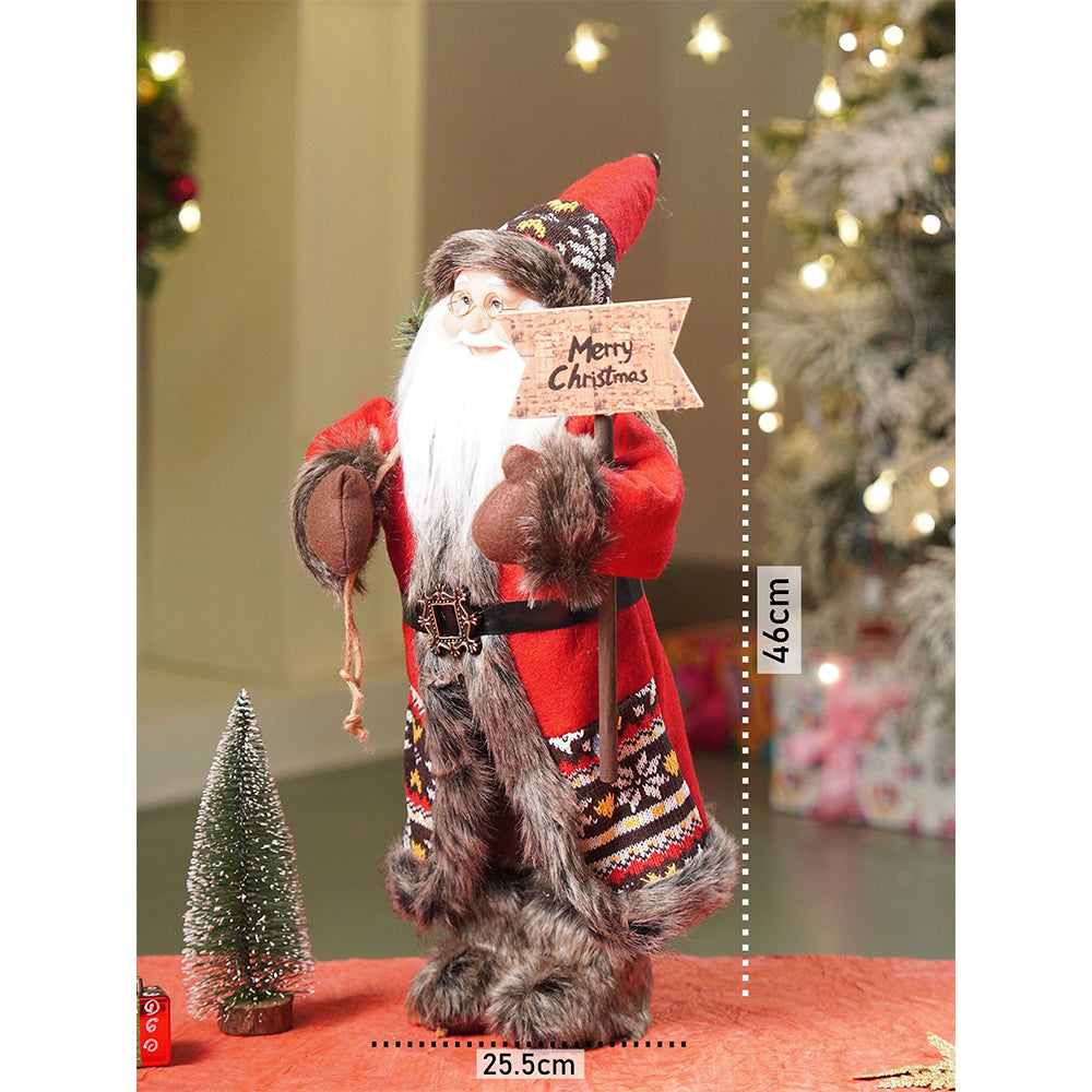 18 inches Dark Maroon & Grey Wooden Signage Santa Christmas Home & Table Décor