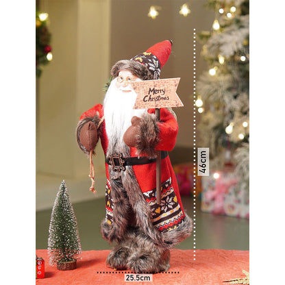 18 inches Dark Maroon & Grey Wooden Signage Santa Christmas Home & Table Décor