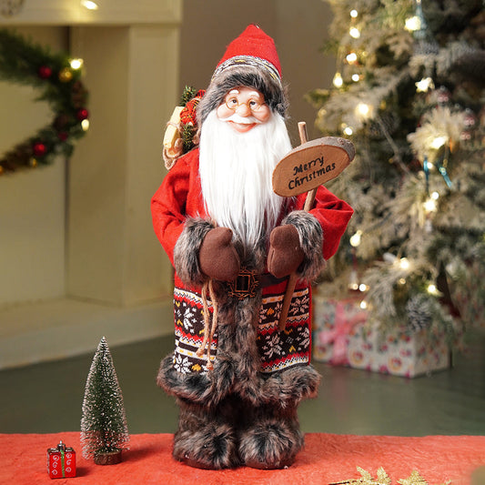 24 inches Dark Maroon & Grey Wooden Signage Santa Christmas Home & Table Décor