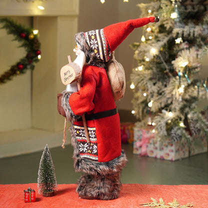 24 inches Dark Maroon & Grey Wooden Signage Santa Christmas Home & Table Décor