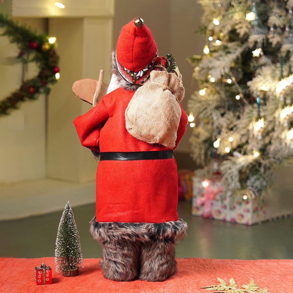 24 inches Dark Maroon & Grey Wooden Signage Santa Christmas Home & Table Décor