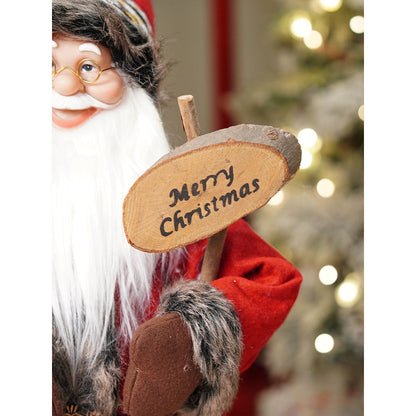24 inches Dark Maroon & Grey Wooden Signage Santa Christmas Home & Table Décor