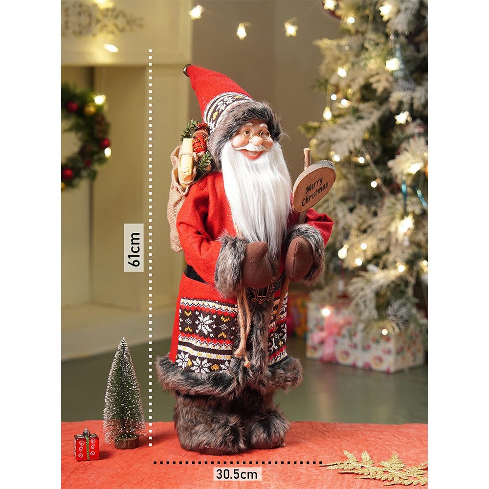 24 inches Dark Maroon & Grey Wooden Signage Santa Christmas Home & Table Décor