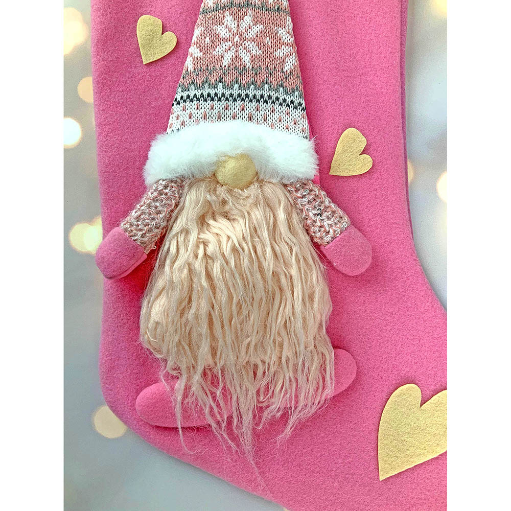 Pink Beard Gnome Christmas Stocking, 16 inches
