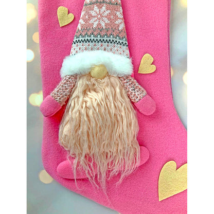 Pink Beard Gnome Christmas Stocking, 16 inches