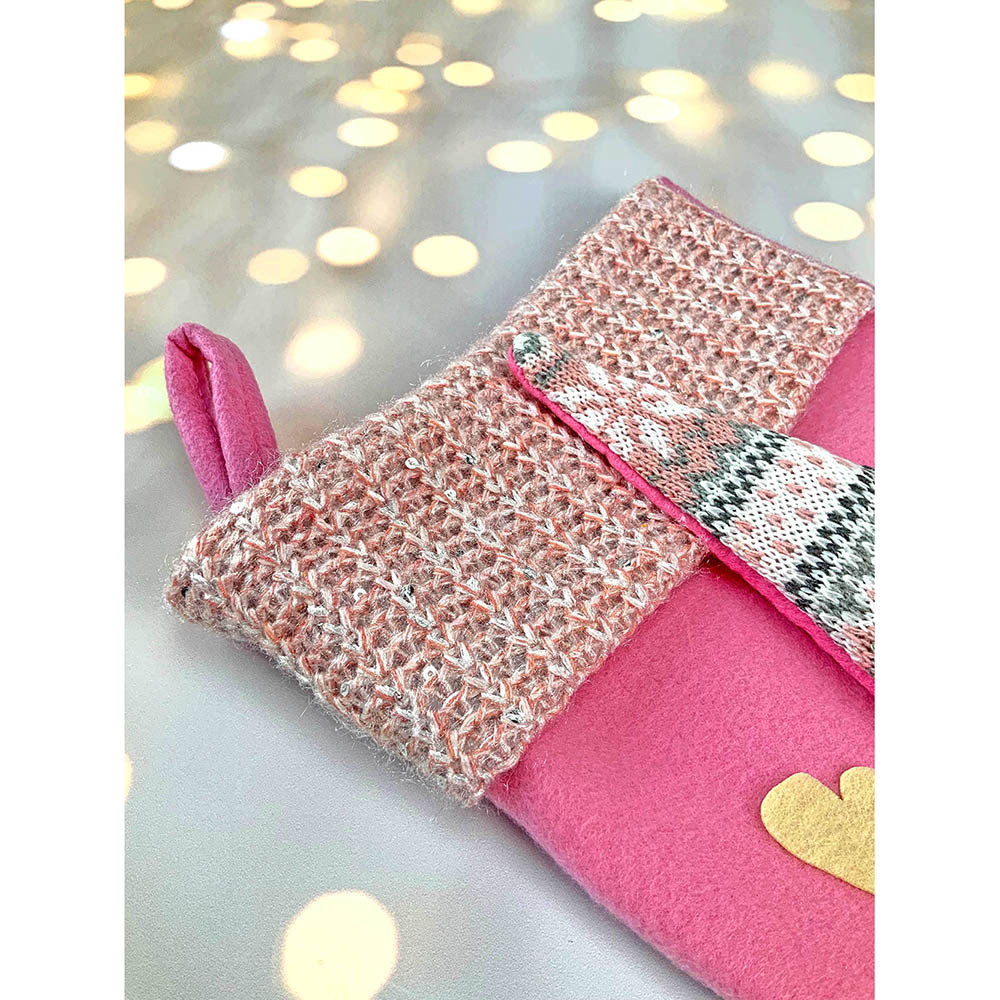 Pink Beard Gnome Christmas Stocking, 16 inches