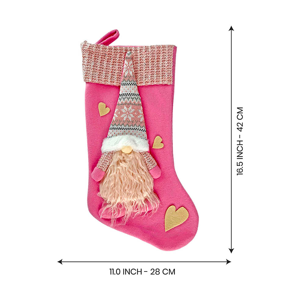 Pink Beard Gnome Christmas Stocking, 16 inches