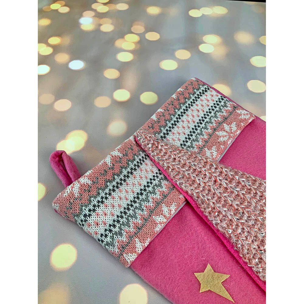 White Beard Pink Gnome Christmas Stocking, 16 inches