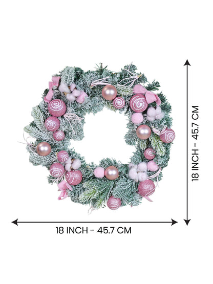 Pastel pink & White Swirl artificial Bushy Christmas Wreath for wall, Door and Tree Christmas Décor,18 inches