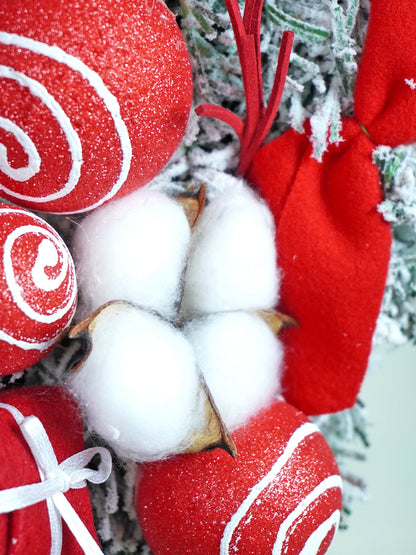 Red & White Swirl artificial Bushy Christmas Wreath for wall, Door and Tree Christmas Décor, 18 inches