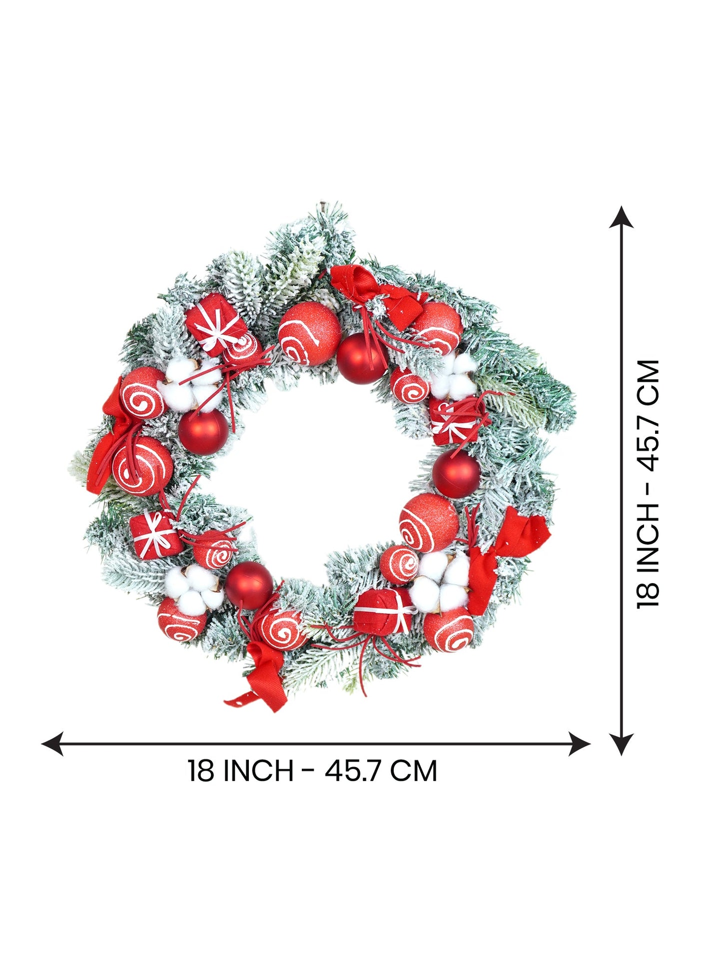 Red & White Swirl artificial Bushy Christmas Wreath for wall, Door and Tree Christmas Décor, 18 inches