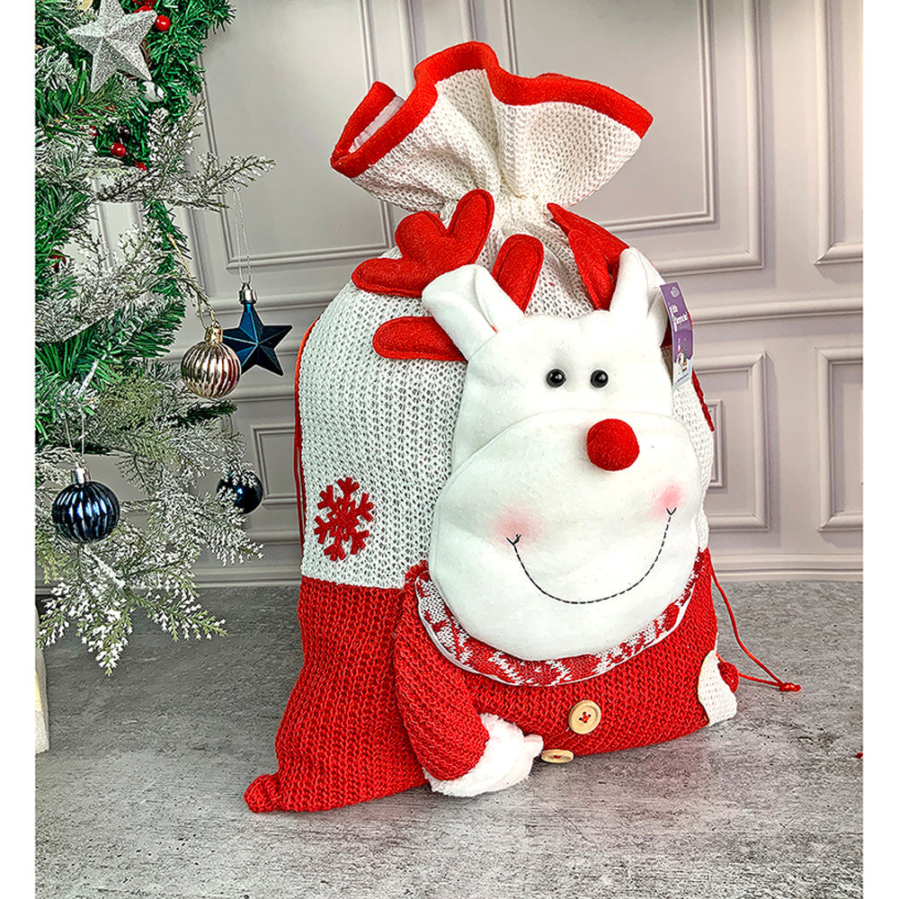 Deer Red & White Knitted Christmas Sack