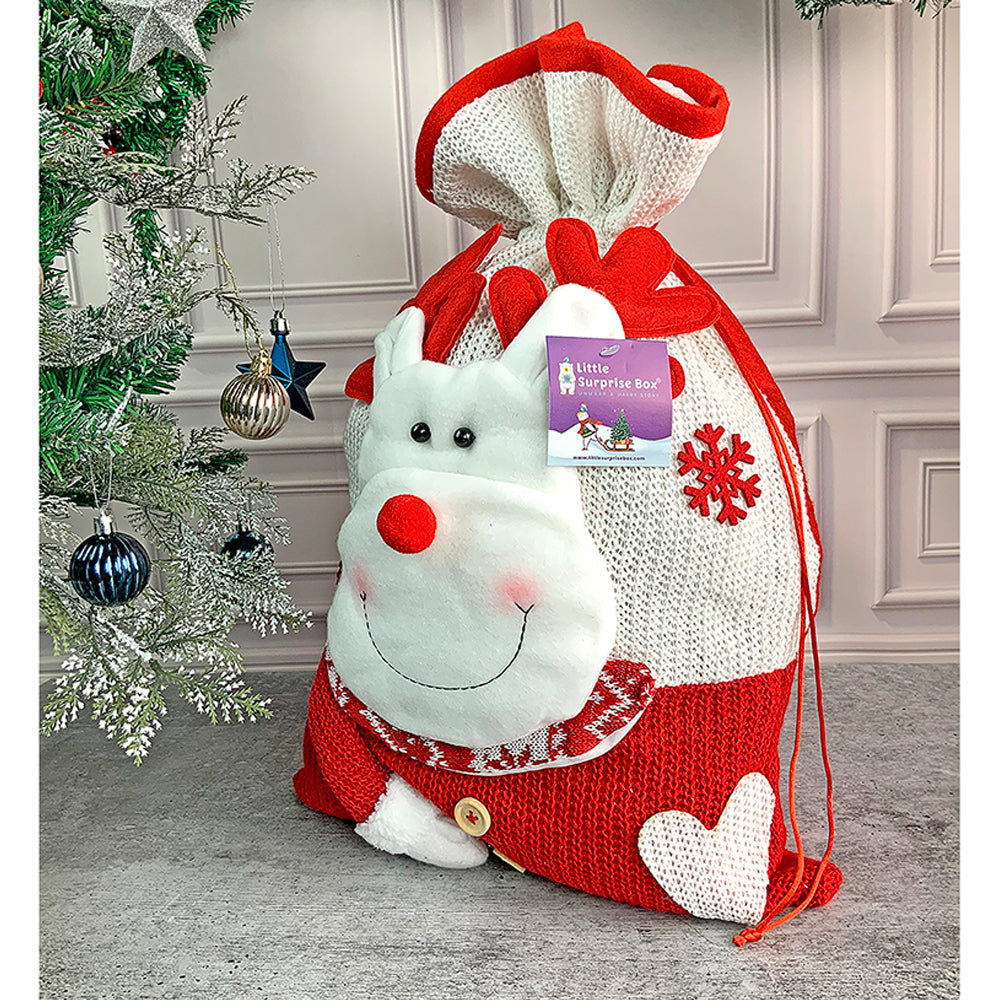 Deer Red & White Knitted Christmas Sack