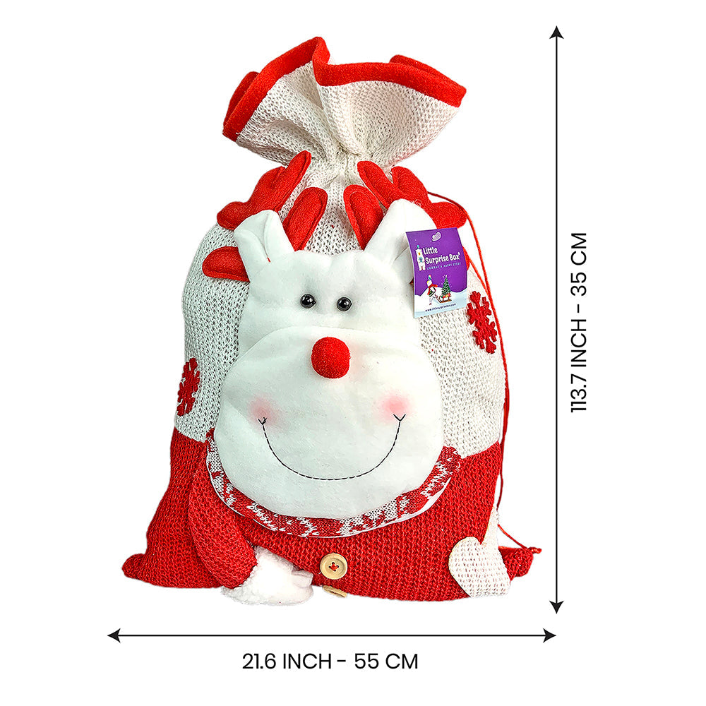 Deer Red & White Knitted Christmas Sack